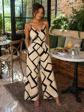 Geometric Black and Cream Jumpsuit